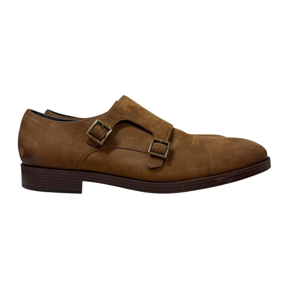 Cole Haan Jefferson Double Monk Strap Shoes Men 11 Brown Suede Cap Toe Grand OS